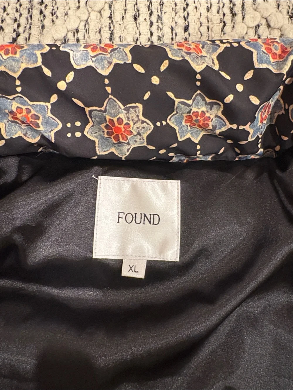 Found Floral zip and button up puffer